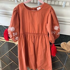 Charming Orange Kids Dress with Floral Embroidery